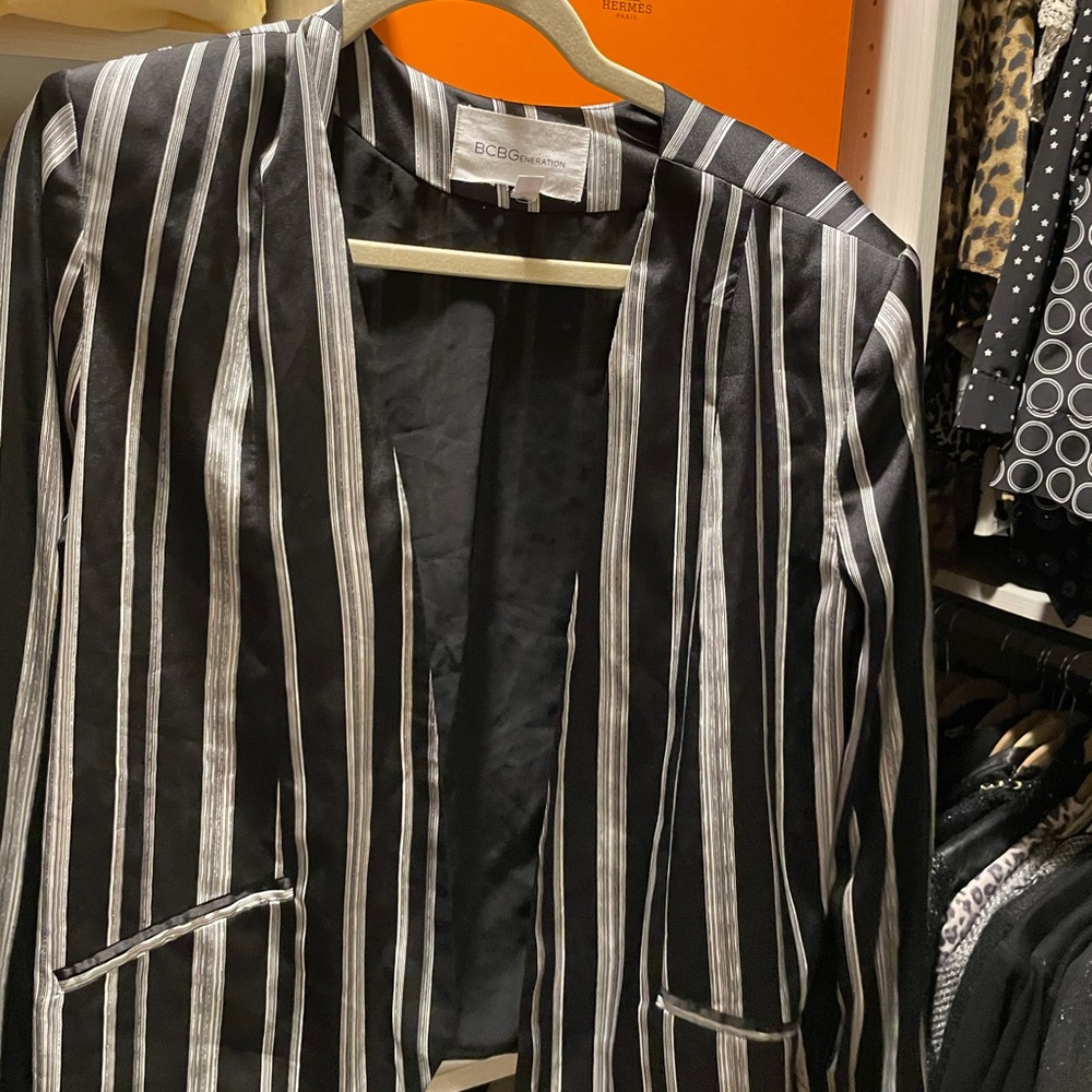 BCBG black white stripe silk blazer